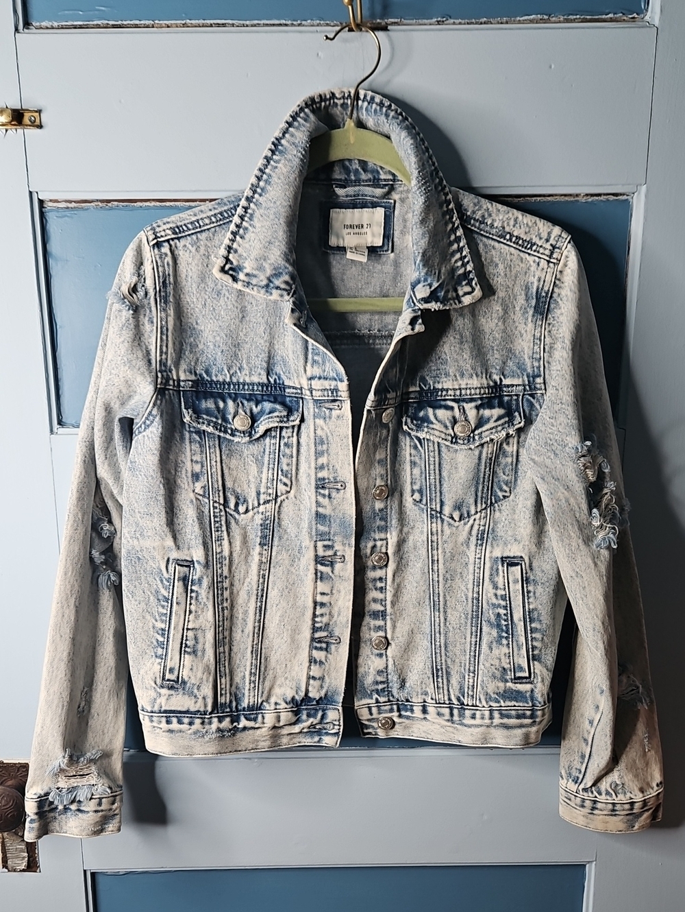 Forever 21 Vintage Washed Blue Denim Jacket Retro Small